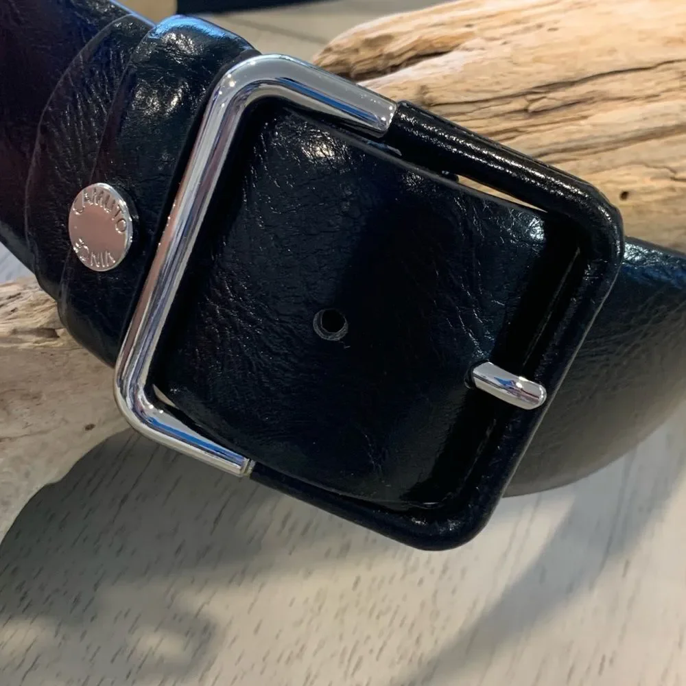 Vince Camuto Black Leather Belt with Silver Buckle NWOT